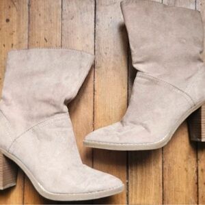Boots Taupe Suede Slouch Ankle Booties with Block Heel